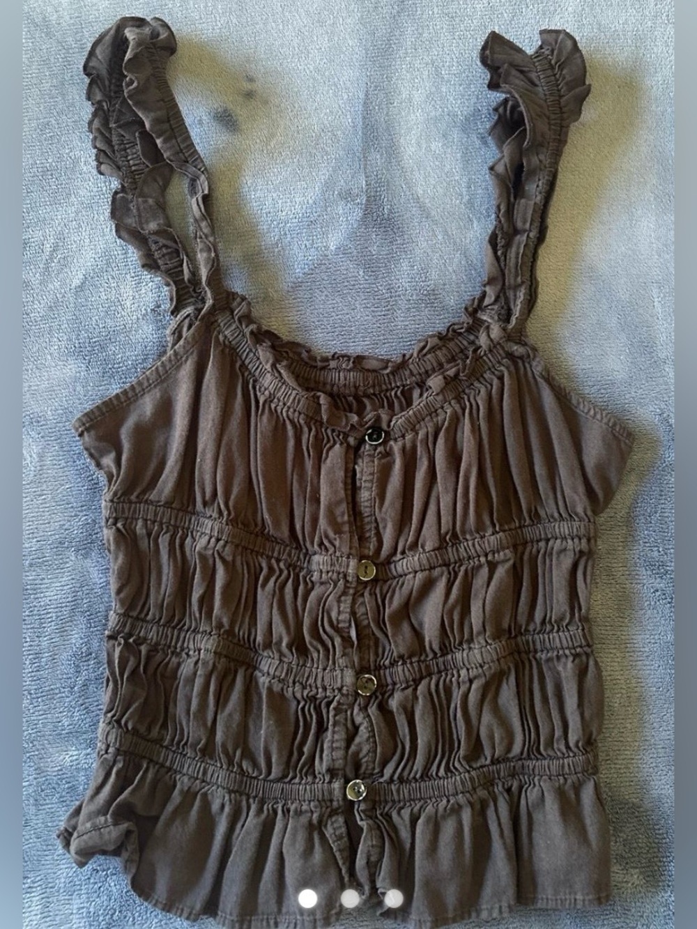 IN SEARCH OF Cotton On Prairie Ruched Brown Frill Top Size XS-S